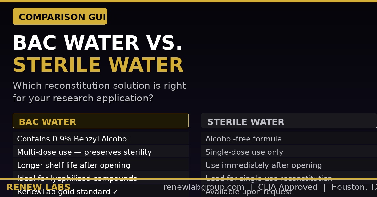 Bacteriostatic Water vs Sterile Water for Injection: Which Do You Need? Bacteriostatic water vs sterile water for injection - comparison - Renew Lab Group