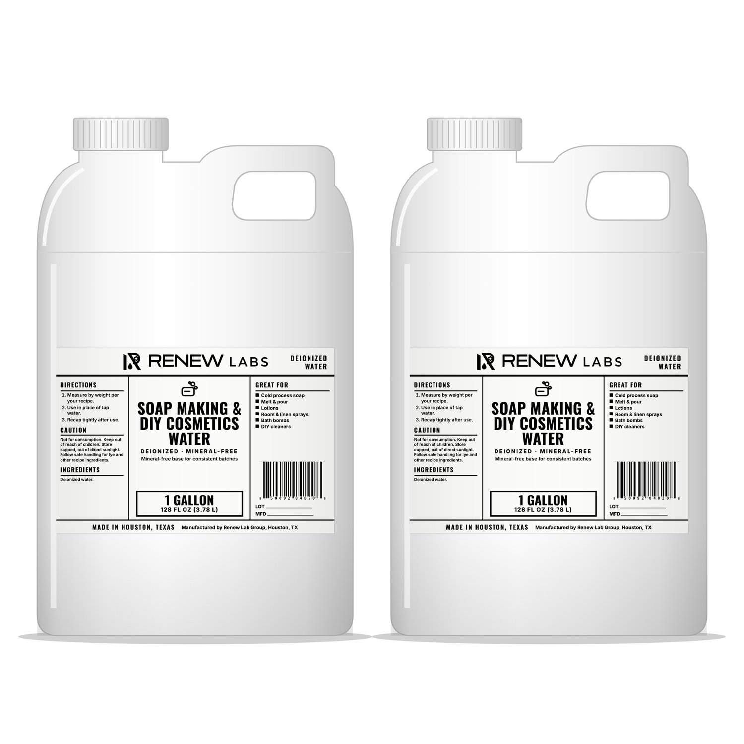 Renew Labs Soap Making & DIY Cosmetics Water 1 Gallon, 2-Pack (2 Gallons) bottle with label, made in Houston, Texas